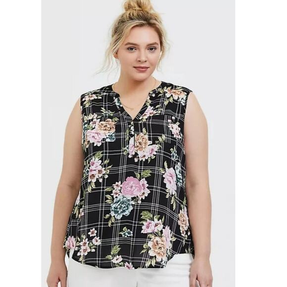 Torrid Harper Tank Top Plus Size 2 Size 18/20 Sleeveless Blouse Floral Plaid 2X - Picture 1 of 14